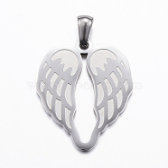 304 Stainless Steel Pendants, Wing, Stainless Steel Color, 26.5x22x1.5mm, Hole: 3x5mm(STAS-K162-008P)