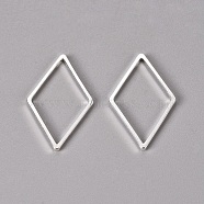 Brass Linking Rings, Rhombus, Silver Color Plated, about 14mm wide, 24mm long, 1mm thick(X-EC503-S)
