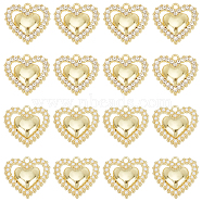 Elite 16Pcs 2 Style Alloy Pendants, with ABS Plastic Imitation Pearl  and Crystal Rhinestone, Heart, Light Gold, 18x19x4.5mm, Hole: 1.6mm, 8pcs/style(FIND-PH0007-23)