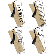 4Pcs Acrylic Bookmarks, Rectangle, 4Pcs Paper Bags, 4Pcs Polyester Tassel Decorations, Black, 120~150x6~55x0.5mm(AJEW-GL0001-73D)