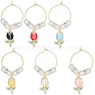 Alloy Enamel Pendants Wine Glass Charms, Goblet Marker, with Brass Wine Glass Charm Rings, Flower, Mixed Color, 53mm, 12pcs/set(AJEW-SC0002-01)