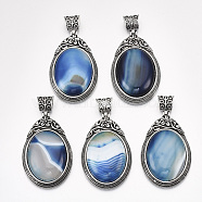Natural Agate Big Pendants, with Alloy Findings, Dyed, Oval, Antique Silver, 61~63x38~39x11.5mm, Hole: 8.5x6.5mm(G-S353-03D)