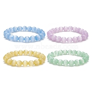 Dyed Natural Selenite Round Beaded Stretch Bracelet, Mixed Color, Inner Diameter: 2 inch(5cm)(BJEW-JB09414)