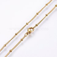 304 Stainless Steel Chain Necklaces, with Lobster Claw Clasps, Golden, 17.7 inch(45cm), 1.4x0.4mm, beads: 2.3x1.2mm(MAK-L015-40G)
