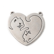304 Stainless Steel Split Pendants, Heart with Cat Charm, Stainless Steel Color, 30x30x1mm, Hole: 1.8mm(STAS-H212-16P)