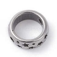 316 Surgical Stainless Steel Bead Frames, Ring with Star, Antique Silver, 9x4mm, Hole: 1.5mm(STAS-G186-38AS)