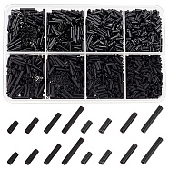 1980Pcs 8 Style Glass Bugle Beads, Opaque & Frosted Colours, Black, 5~12x2mm, Hole: 0.5mm(SEED-AR0001-07)