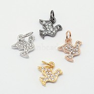 CZ Brass Micro Pave Cubic Zirconia Bird Charms, Mixed Color, 10x10x2mm, Ring: 7x0.7mm(ZIRC-L018-01)