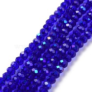 Electroplate Glass Beads Strands, Half Rainbow Plated, Faceted, Rondelle, Blue, 4x3mm, Hole: 0.4mm, about 113~115pcs/strand, 41~42cm(EGLA-A034-T4mm-L16)