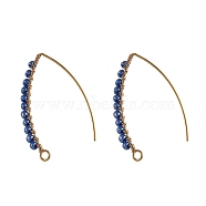 304 Stainless Steel Dangle Earrings, Ear Wire, with Opaque Glass Seed Beads, Golden, Cornflower Blue, 38.5x33x3mm, Pin: 0.8mm(EJEW-JE04224-02)