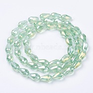 Electroplate Glass Beads Strands, AB Color Plated, Faceted Teardrop, Light Green, 15x10mm, Hole: 1mm, 50pcs/strand, 27.1 inch(X-EGLA-D015-15x10mm-29)