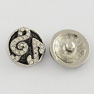 Platinum Plated Zinc Alloy Grade A Crystal Rhinestone Jewelry Snap Buttons, Flat Round with Musical Note, 20x8mm(X-ALRI-S003-62)