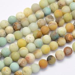 Natural Flower Amazonite Beads Strands, Round, Frosted, 10~10.5mm, Hole: 1mm, about 38pcs/strand, 15.7 inch(40cm)(G-G697-F05-10mm)