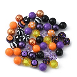 50Pcs Custom Resin Beads Set, Stripe & Diamond & Section & Glaze & Flower Round Beads, Mixed Color, 19~20mm, Hole: 2.5~3mm(DIY-WH0410-87)