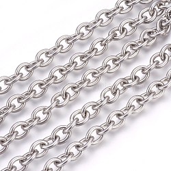 304 Stainless Steel Cable Chains, Unwelded, Oval, Stainless Steel Color, 10x8x2mm(CHS-L017-09F)