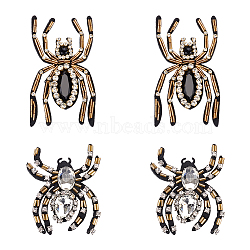 WADORN 4Pcs 2 Styles Spider Shape Appliques, Cloth & Seed Beads & Rhinestone Handicraft Appliques, Costume Hat Bag Ornament Accessories, Mixed Color, 68~113x70~90x7~8.5mm, 2pcs/style(DIY-WR0002-53)