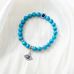 Synthetic Turquoise Stretch Bracelet with Evil Eye Charms, Mixed Shapes(SM1499-3)