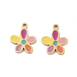 Ion Plating(IP) 316 Surgical Stainless Steel Charms, Nickel Free, with Enamel, Flower Charm, Real 18K Gold Plated, Colorful, 15x12x1.5mm, Hole: 1.4mm(STAS-U014-66G)