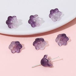 10Pcs Gradient Color Transparent Glass Bead Caps, Six-Petal Flowers, Orchid, Purple, 12x7mm(PW-WG464DA-08)