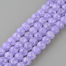 Synthetic Crackle Quartz Beads Strands, Round, Dyed, Lilac, 6mm, Hole: 1mm, about 66pcs/strand, 15.7 inch(GLAA-S134-6mm-15)