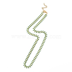 Enamel Ear of Wheat Link Chain Necklace, Vacuum Plating 304 Stainless Steel Jewelry for Women, Sea Green, 17-1/2~17-5/8 inch(44.4~44.7cm)(NJEW-P220-02G-07)