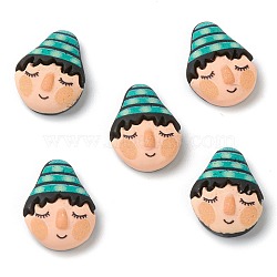 Resin Cabochons, Cartoon Character, Human with Light Sea Green Hat, 20x15x6mm(X-CRES-G015-04)