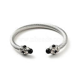 304 Stainless Steel Twist Rope Shape Open Cuff Bangle, Rhinestone & Resin Jewelry for Women, Stainless Steel Color, Black, Inner Diameter: 2-3/8 inch(6cm)(BJEW-D449-02P-03)