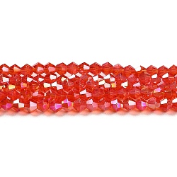 Transparent Electroplate Glass Beads Strands, AB Color Plated, Faceted, Bicone, Red, 4x4mm, Hole: 0.8mm, about 82~85pcs/strand, 12.01~12.2 inch(30.5~31cm)(EGLA-A039-T4mm-B14)