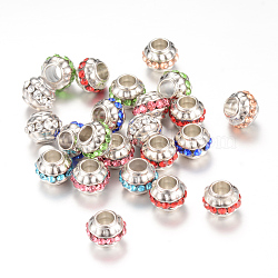 Rhinestone European Beads, Large Hole Beads, with CCB Plastic Findings, Rondelle, Mixed Color, 10x8mm, Hole: 5mm(X-RB-R047-M)