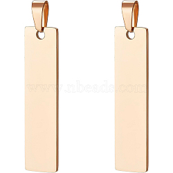 10Pcs 304 Stainless Steel Pendants, Stamping Blank Tag, Rectangle, Rose Gold, 41x10x1mm, Hole: 4x7mm(STAS-BC0003-27A)