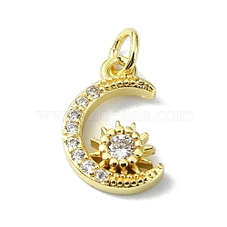 Moon Theme Brass Micro Pave Clear Cubic Zirconia Charms, with Jump Ring, Real 18K Gold Plated, Sun, 14x9x3mm, Hole: 3mm(KK-H475-57G-02)