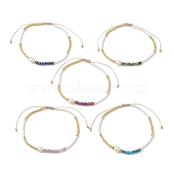 5Pcs Natural Gemstone Beaded Bracelets, with Seed Beads and Pearl Beads, Inner Diameter: 5.3~8.35cm(BJEW-JB10212)