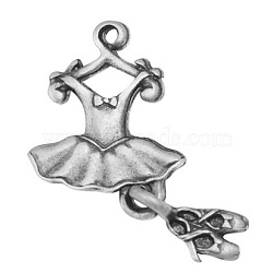 Metal Alloy Pendants, Lead Free and Cadmium Free, Ballet Suit, Antique Silver, 25x12x2mm, Hole: 2mm(X-PALLOY-A15490-N)