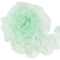 Polyester Lace Ribbon, with Imitation Pearl, for Garment Accessory, Aquamarine, 4-1/2 inch(115mm), about 5.00 Yards(4.57m)/Roll(OCOR-WH20018-62B)