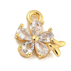 Brass Micro Pave Clear Cubic Zirconia Pendants, Flower, Golden, 9x8.4x2.6mm, Hole: 1.2mm(KK-U015-10G)