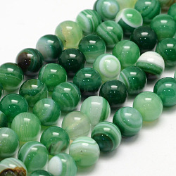 Natural Striped Agate/Banded Agate Bead Strands, Round, Grade A, Dyed, Sea Green, 8mm, Hole: 1mm, about 47~48pcs/strand, 14.5 inch(X-G-K155-B-8mm-08)