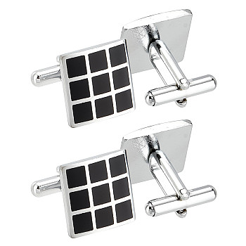 CHGCRAFT 2 Pairs Brass Cufflinks, Cufflink Finding Cabochon Settings for Apparel Accessories, Square, Platinum, 25mm