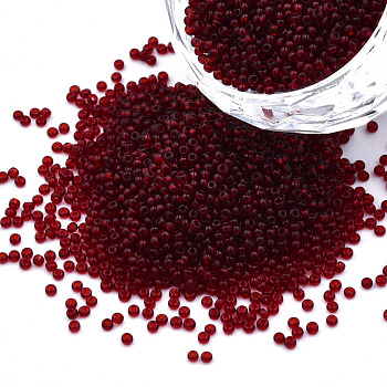 15/0 Transparent Czech Glass Seed Beads, Round, Dark Red, 1.5x1mm, Hole: 0.5mm, about 500g/bag