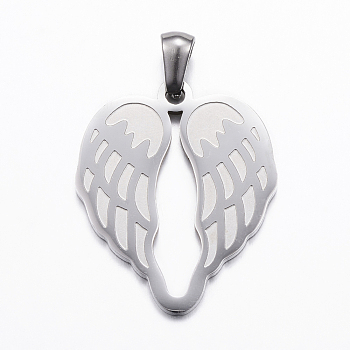 304 Stainless Steel Pendants, Wing, Stainless Steel Color, 26.5x22x1.5mm, Hole: 3x5mm