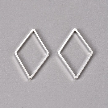 Brass Linking Rings, Rhombus, Silver Color Plated, about 14mm wide, 24mm long, 1mm thick