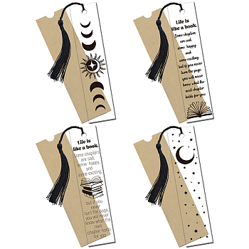 4Pcs Acrylic Bookmarks, Rectangle, 4Pcs Paper Bags, 4Pcs Polyester Tassel Decorations, Black, 120~150x6~55x0.5mm