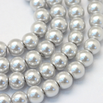 Baking Painted Glass Pearl Bead Strands, Pearlized, Round, Light Grey, 5~6mm, Hole: 1mm, about 186pcs/strand, 31.4 inch