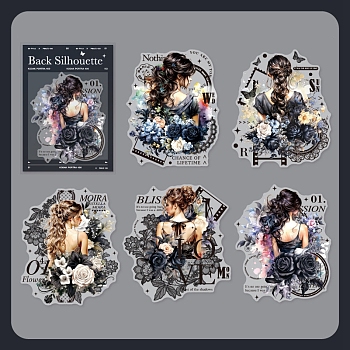 6Pcs 5 Styles DIY Figure Picture Stickers, for DIY Album Scrapbook, Diary Decoration, Black, 94~100x77~82x0.1mm