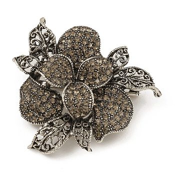 Alloy Rhinestone Brooch Pins,  Flower Badge for Clothes Backpack, Antique Silver, 54.5x52.5x7.5mm