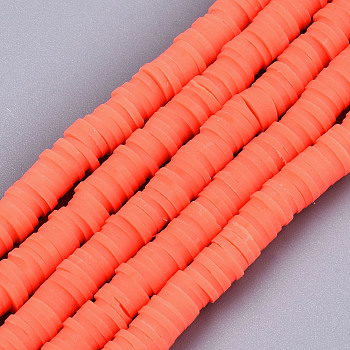 Handmade Polymer Clay Beads Strands, for DIY Jewelry Crafts Supplies, Heishi Beads, Disc/Flat Round, Tomato, 6x0.5~1mm, Hole: 1.8mm, about 290~320pcs/strand, 15.75 inch~16.14 inch(40~41cm)