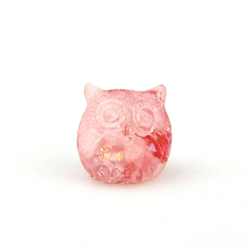 Owl Resin Figurines, with Natural Rose Quartz Chips inside Statues for Home Office Decorations, 17~18.5x18.5x18mm