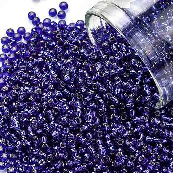 TOHO Round Seed Beads, Japanese Seed Beads, (28) Silver Lined Cobalt, 11/0, 2.2mm, Hole: 0.8mm, about 50000pcs/pound
