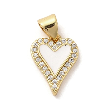Brass Micro Pave Clear Cubic Zirconia Pendants, with Enamel, Heart Charm, Real 14K Gold Plated, 14.5x10x2mm, Hole: 4.5x3.5mm