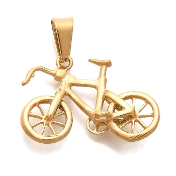 PVD Vacuum Plating 304 Stainless Steel Pendants, Bicycle Charm, Real 18K Gold Plated, 17.5x25x6.5mm, Hole: 3.5x7mm