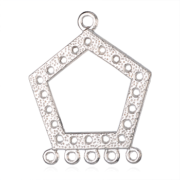 Tibetan Style Alloy Cabochon Connector Settings, 1/5Loops, Pentagon, Platinum, Tray: 19mm, 39x32x2mm, Hole: 2mm and 3mm